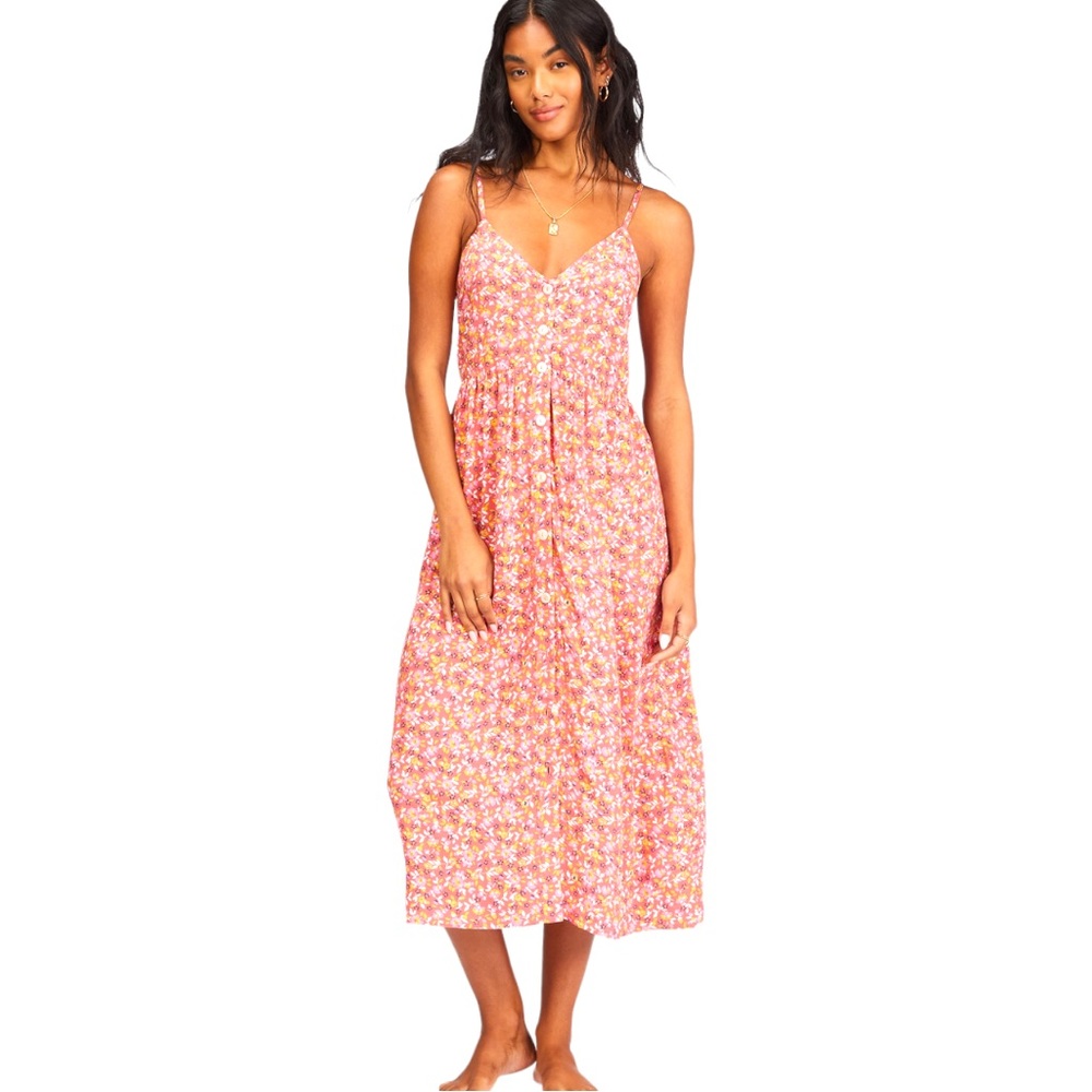 NWT Billabong Venice Babe Midi Slip Dress Vintage Coral Small